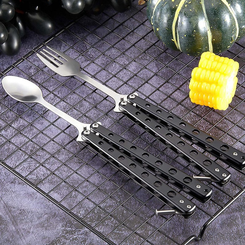 Bộ 4 Muỗng Nĩa Bằng Thép Không Gỉ Có Thể Gấp Gọn Tiện Dụng