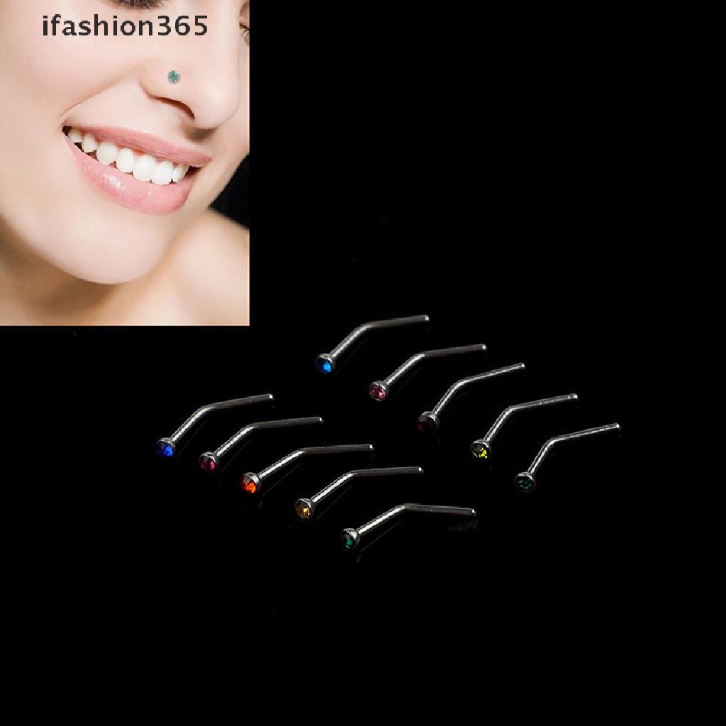 Set 10 Khuyên Mũi Bằng Thép Không Gỉ Đính Đá Thời Trang ifashion365