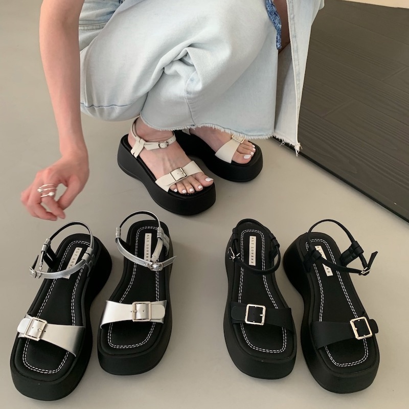Sandal Hở Ngón Đế Dày Bằng Da PU Mềm Mại Chống Trượt Thoáng Khí Thời Trang Cho Nữ