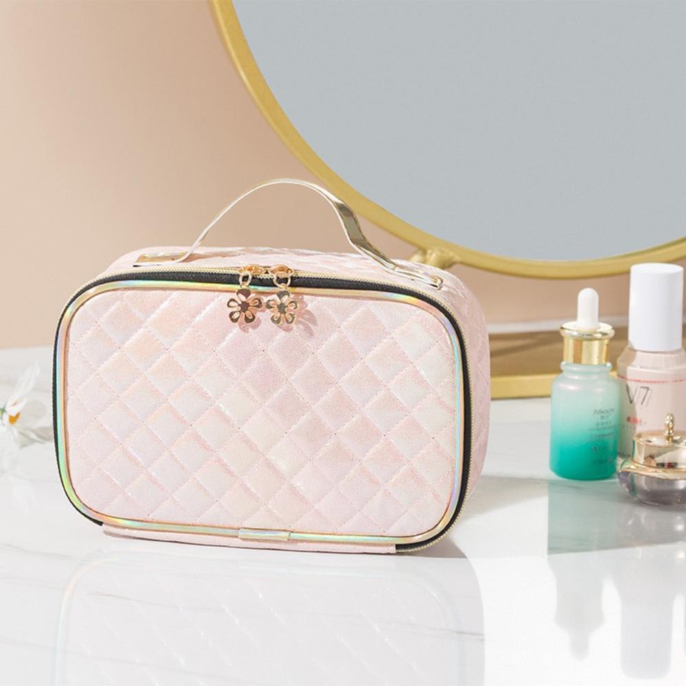 Túi Đựng Mỹ Phẩm Da PU Màu Laser Họa Tiết Kim Cương Sức Chứa Lớn