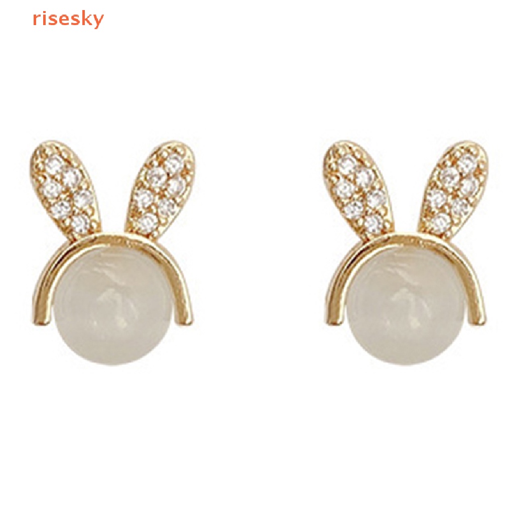 [risesky] Bông Tai Hình Thỏ Bunny Đính Đá Opal Feminia Thanh Lịch Sáng Tạo Lãng Mạn Chất Lượng Cao Trang Sức Feminia