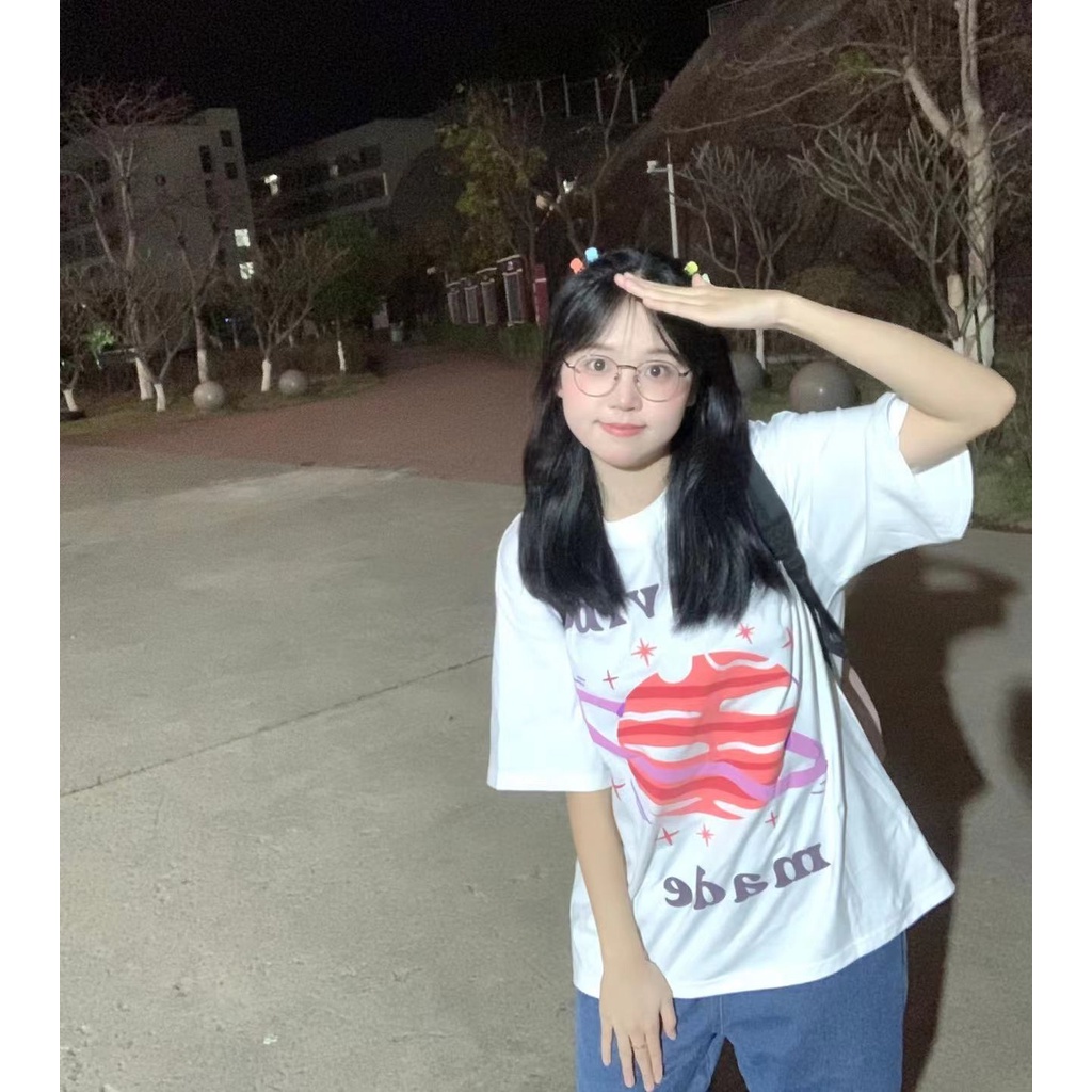 Áo Thun 100% cotton Màu Trắng Dáng Rộng In Họa Tiết Thời Trang Mùa Hè Hàng Mới 4947