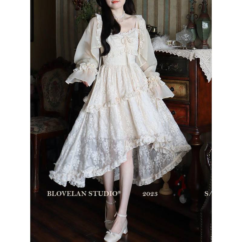 Set Đầm Hai Dây Và Áo Khoác Cardigan Chiffon Tay Dài Ngọt Ngào Thời Trang Mùa Hè Hàng Mới Dành Cho Bạn