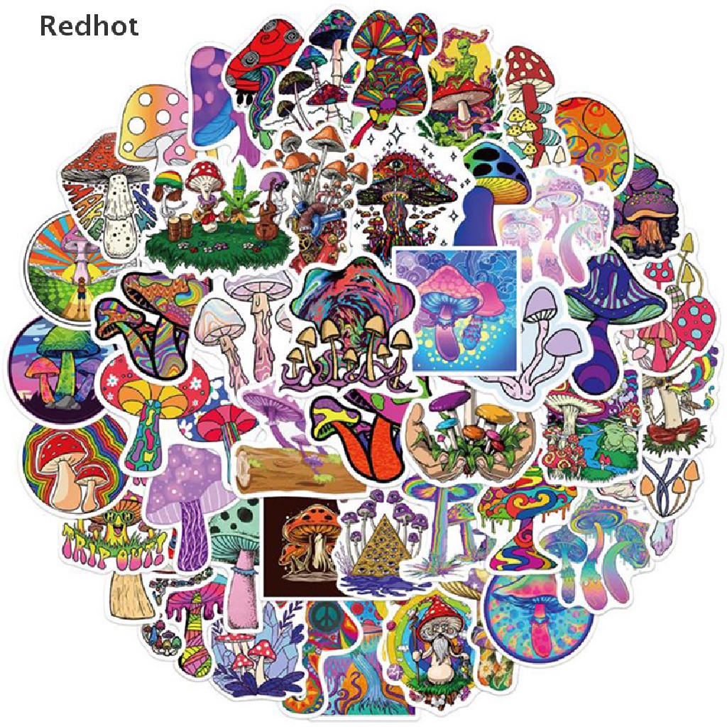 Bộ 50 Miếng Dán Hình Nấm Graffiti Trang Trí Ván Trượt / Guitar / Laptop