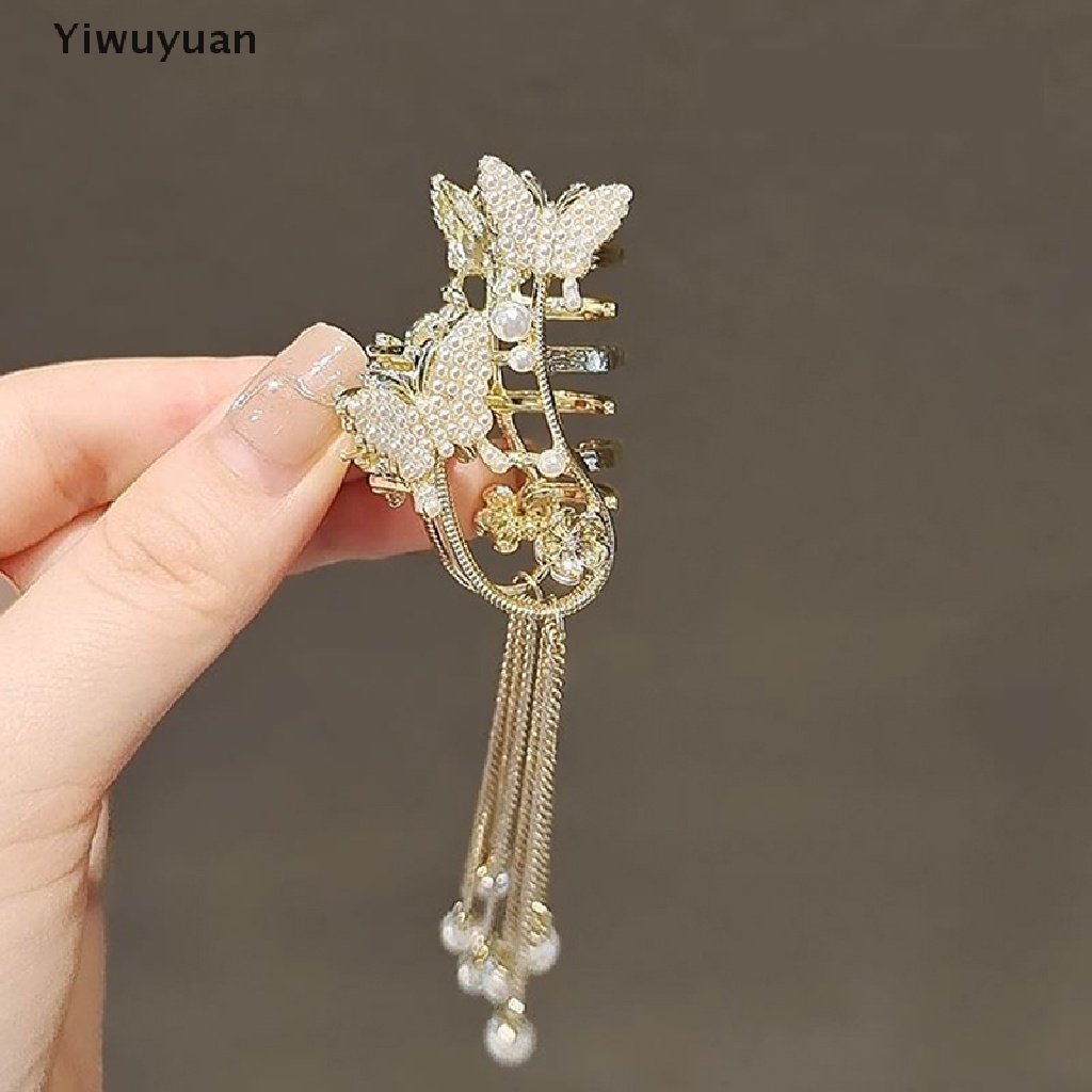 < Yiwuyuan > Kẹp Tóc Bướm Vàng Đính Kim Cương Giả Thanh Lịch Phong Cách Hàn Quốc Cho Nữ