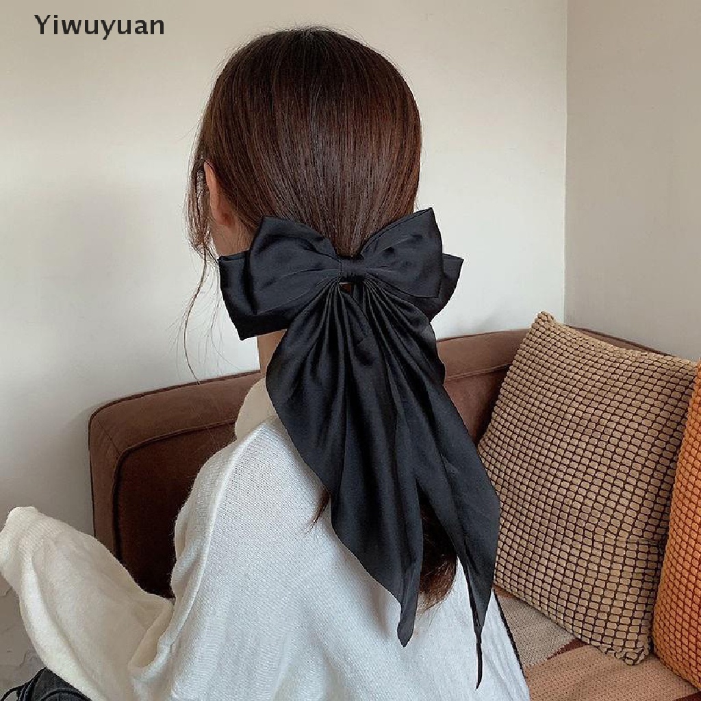 < Yiwuyuan > Kẹp Tóc Đính Nơ Ruy Băng Màu Trơn Đơn Giản Thời Trang Retro Cho Nữ