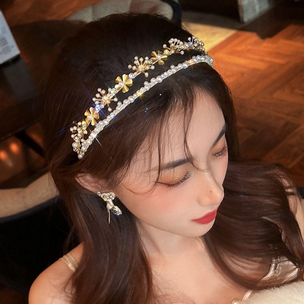 ANEMONE Băng Đô Hai Lớp Đính Ngọc Trai Phong Cách Vintage Thanh Lịch Dành Cho Nữ