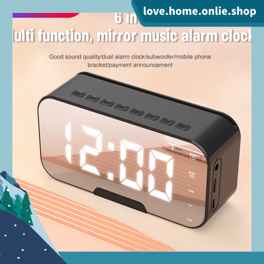 Loa Bluetooth Không Dây Tích Hợp Đồng Hồ Báo Thức Màn Hình LED Kỹ Thuật Số Có Chức Năng Nghe Đài FM Radio Mini Cho Tất Cả