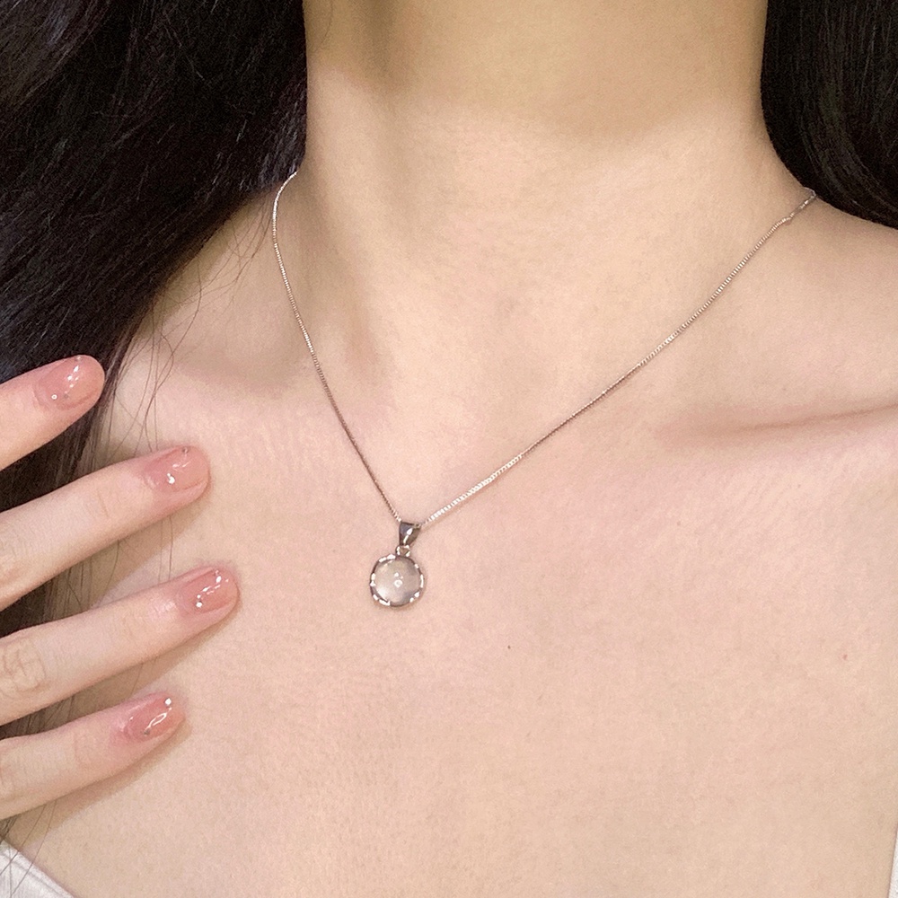 Vòng cổ choker AY bằng bạc đính đá quý tròn thanh lịch dành cho nữ