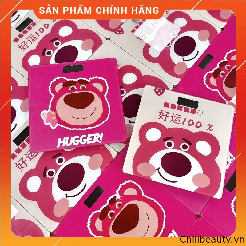 Cân điện tử sức khoẻ hình gấu hồng cute- Cân hình gấu dâu LOSTO theo dõi cân nặng gia đình độ chính xác cao
