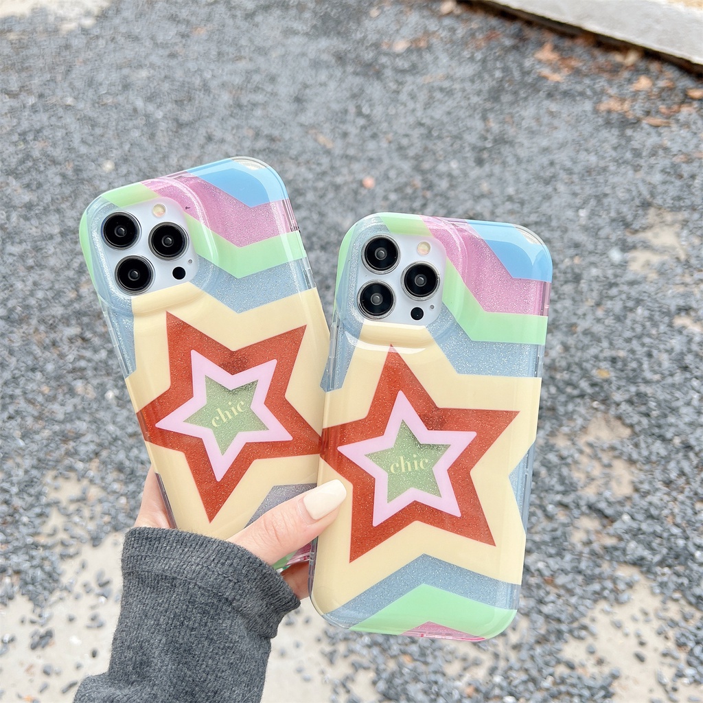 Ốp Điện Thoại Tpu Dẻo Trong Suốt Họa Tiết Ngôi Sao Năm Cánh Đính Ngọc Trai Lấp Lánh Chống Sốc Cho iphone 14Pro Max 13 12 11