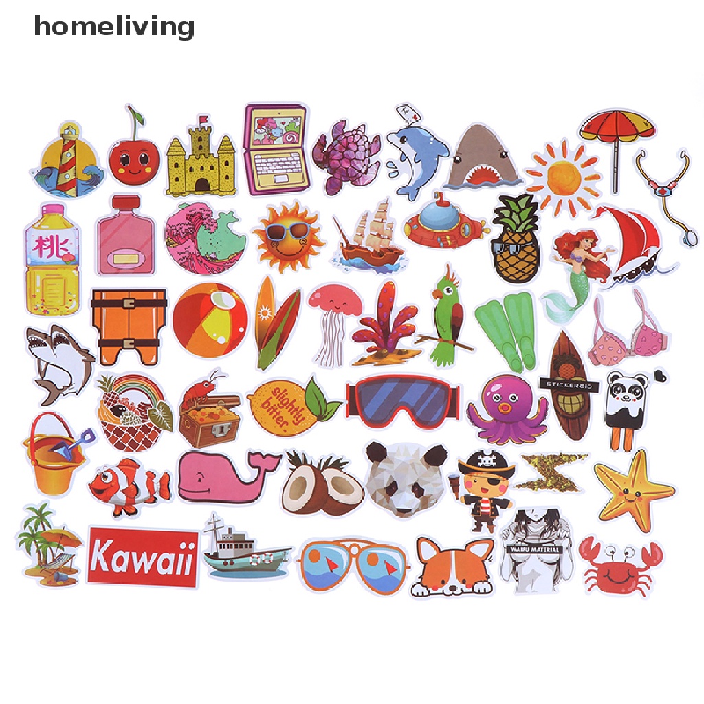 Bộ 50 Miếng Dán Hoạt Hình Dễ Thương Trang Trí Laptop Vali Guitar Ván Trượt