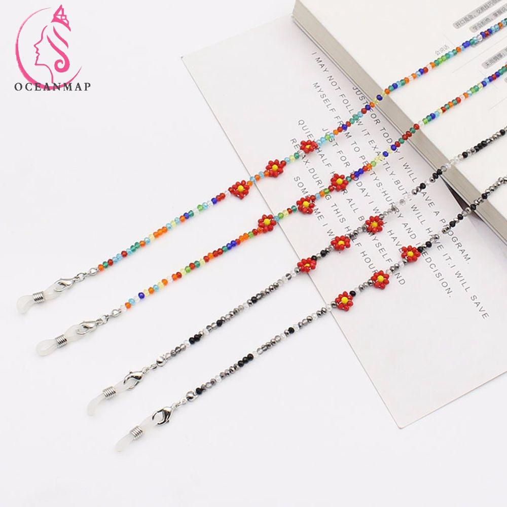 Dây Đeo Mắt Kính Trong Suốt Đính Hạt In Chữ Nhiều Màu Sắc Phong Cách Hàn Quốc