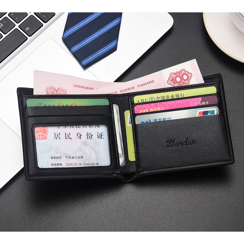 Ví đứng nam logo chìm cực đẹp da chống nước, bóp da nam ngang trẻ trung lịch lãm