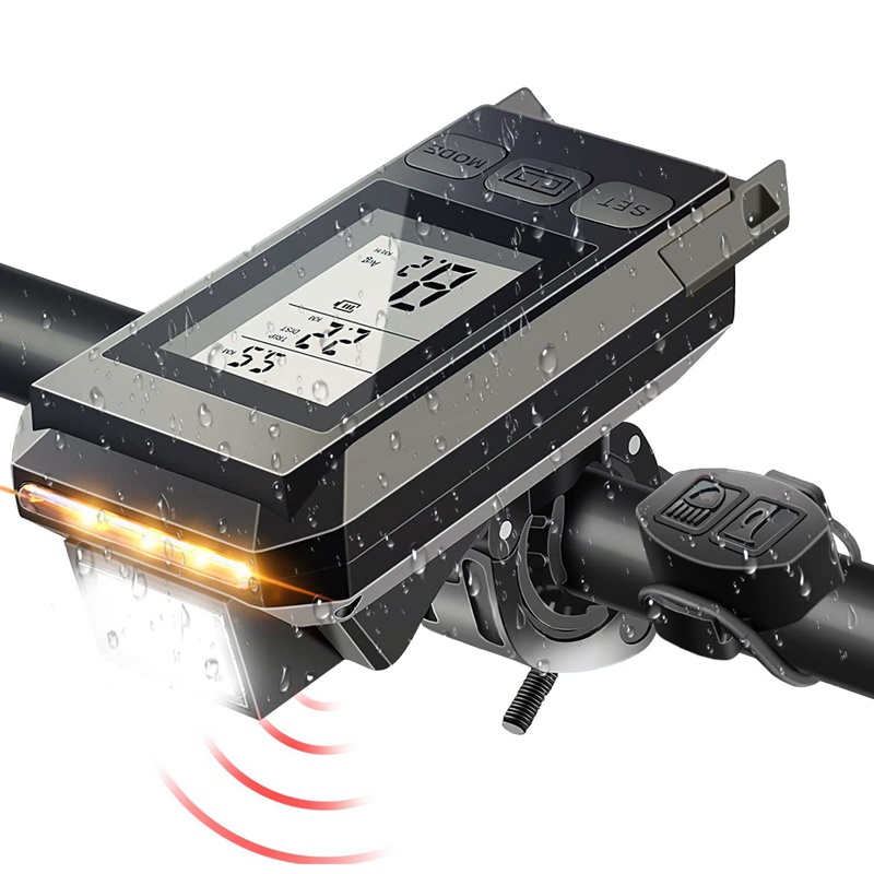 Đèn Pha Xe Đạp Có Màn Hình LCD Hiển Thị Tốc Độ Và Còi Sạc USB 4 Trong 1 Màu Đen