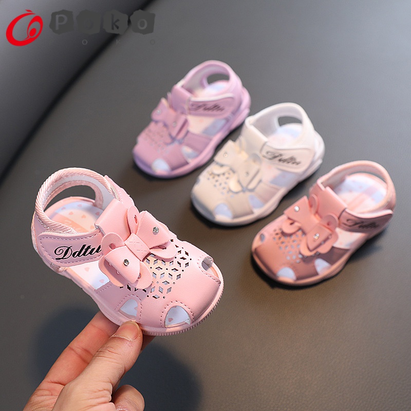 Giày Sandal Đính Nơ Thoáng Khí Chống Đá Dành Cho Bé Gái 1-2 Tuổi 3 Tuổi