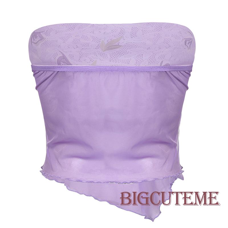 [] Áo Ống Y2K Ren Hoa Gợn Sóng Màu Trắng Cổ Điển