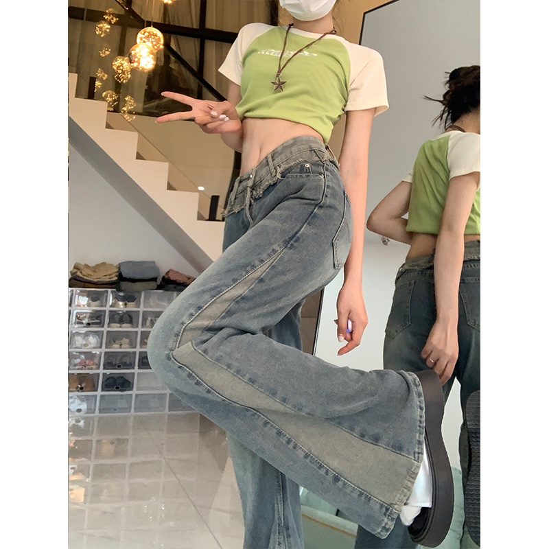 CZC Quần jean nữ ống loe.Quần jean ống loe.quần bò cạp cao ống loe co dãn nhẹ mặc