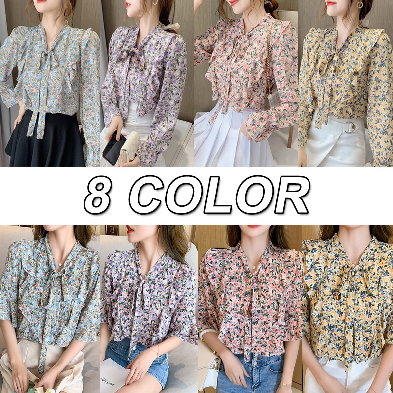 Áo Sơ Mi Chiffon Tay Ngắn In Họa Tiết Hoa Thời Trang Mùa Hè Xinh Xắn Cho Nữ