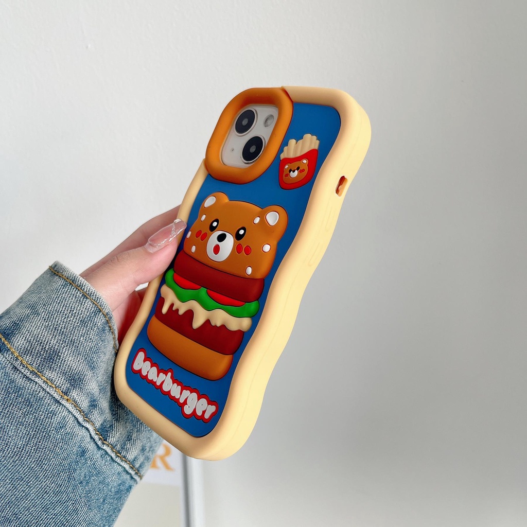 Ốp Điện Thoại tpu Dẻo Họa Tiết Hoạt Hình Gấu Hamburger 3D Dễ Thương Chống Rơi Cho iPhone 14 13 12 11 Pro MAX