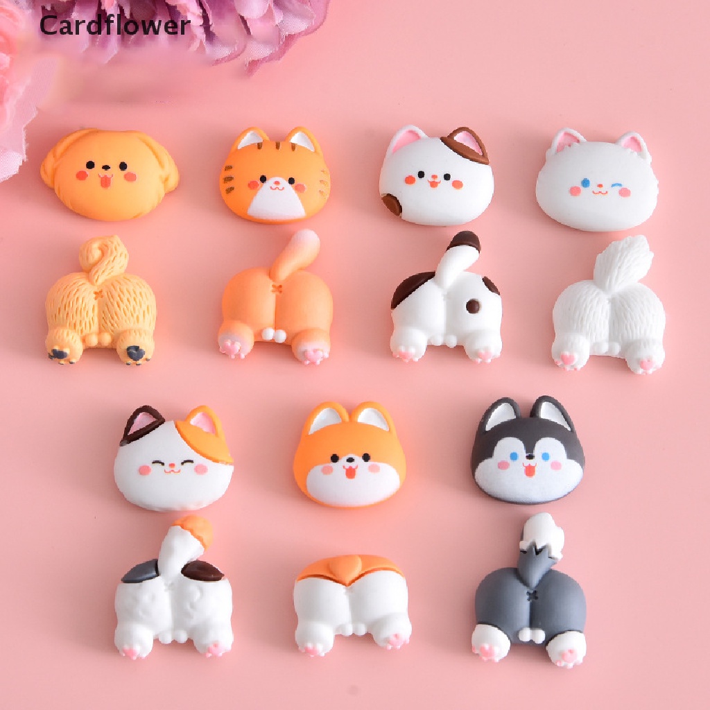 < Cardflower > Set 10 Miếng Dán Trang Trí Tủ Lạnh / Điện Thoại Hình Đầu Chó / Mèo Hoạt Hình Dễ Thương DIY