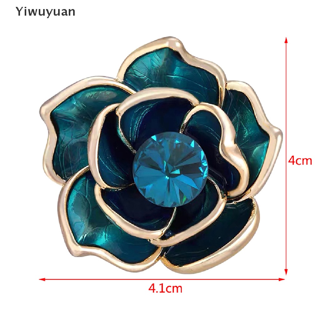 < Yiwuyuan > Ghim Cài Áo Hình Hoa Trà Đính Đá Xanh Lam Tráng Men Thanh Lịch Cho Nữ Giảm Giá