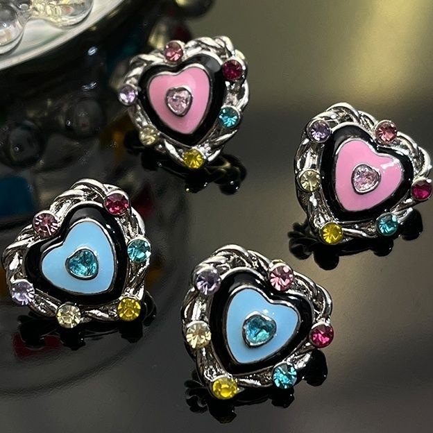 Bông Tai Hình Trái Tim Đính Đá Nhiều Màu Sắc Phong Cách Cổ Điển Thời Trang Cho Nữ