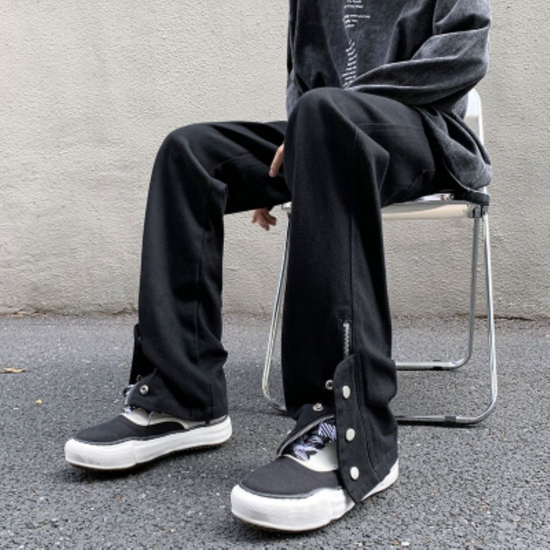 Quần Jean Ống Loe Phối Khóa Kéo Thời Trang Đường Phố Mỹ Cá Tính Cho Nam