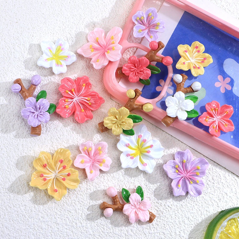 Set 10 Phụ Kiện Trang Trí Hình Hoa Đào Bằng Nhựa Resin