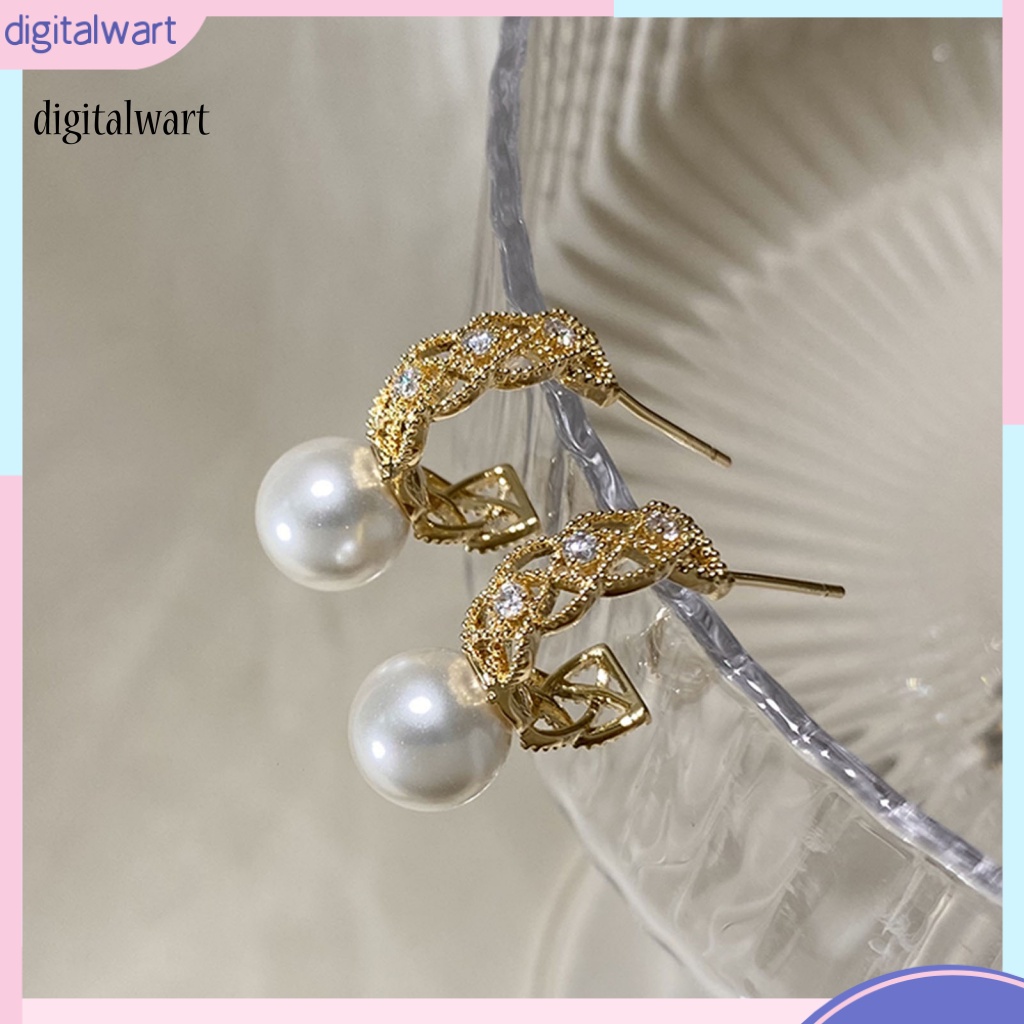 Kỹ Thuật Số| 1 Đôi Bông Tai Tròn Rỗng Đính Ngọc Trai Giả Lấp Lánh Thời Trang Dành Cho Nữ