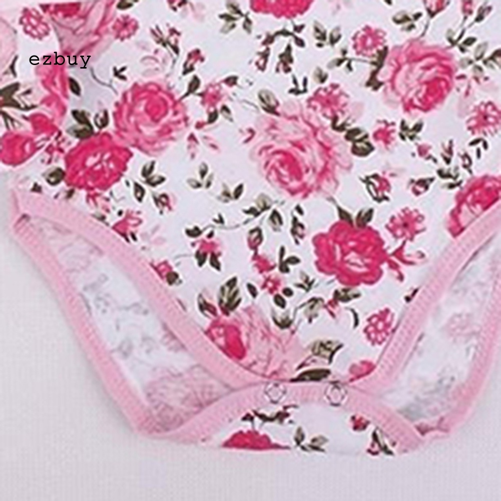 Bộ Áo Liền Quần In Hoa + Băng Đô Dễ Thương Cho Bé Gái