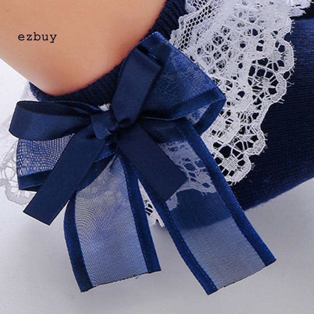 1 Đôi Vớ Dày Co Giãn Thoáng Khí Đính Nơ Ren Dễ Thương Cho Bé Gái