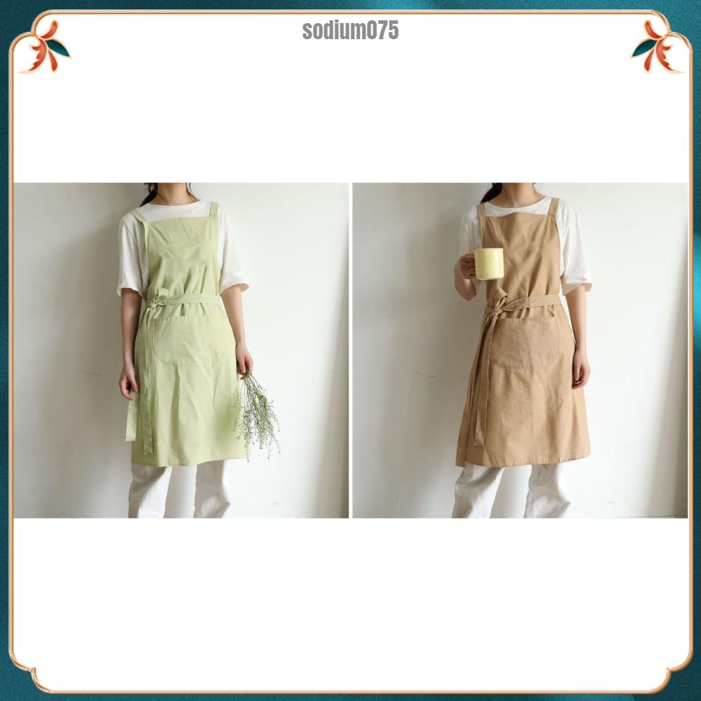 Sodium075 Tạp dề cotton thêu chữ chống thấm dầu có túi đầu bếp cho nhà