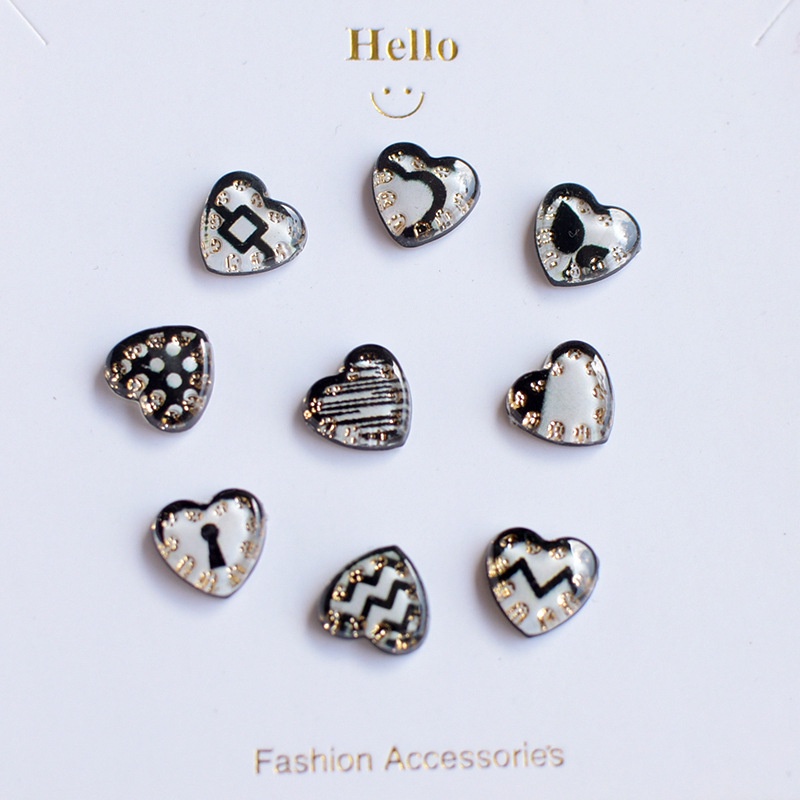 Set 10 Phụ Kiện Kẹp Điện Thoại / Kẹp Tóc Hình Trái Tim / Kẻ Ô Bằng Nhựa Resin Màu Đen DIY