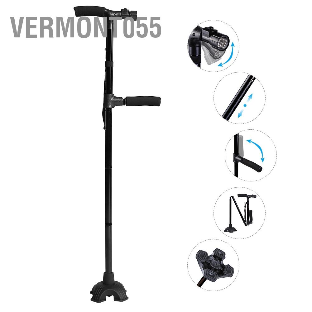 Vermont055 Gậy đi bộ gấp tự đứng nhẹ với đèn LED và tay cầm đệm