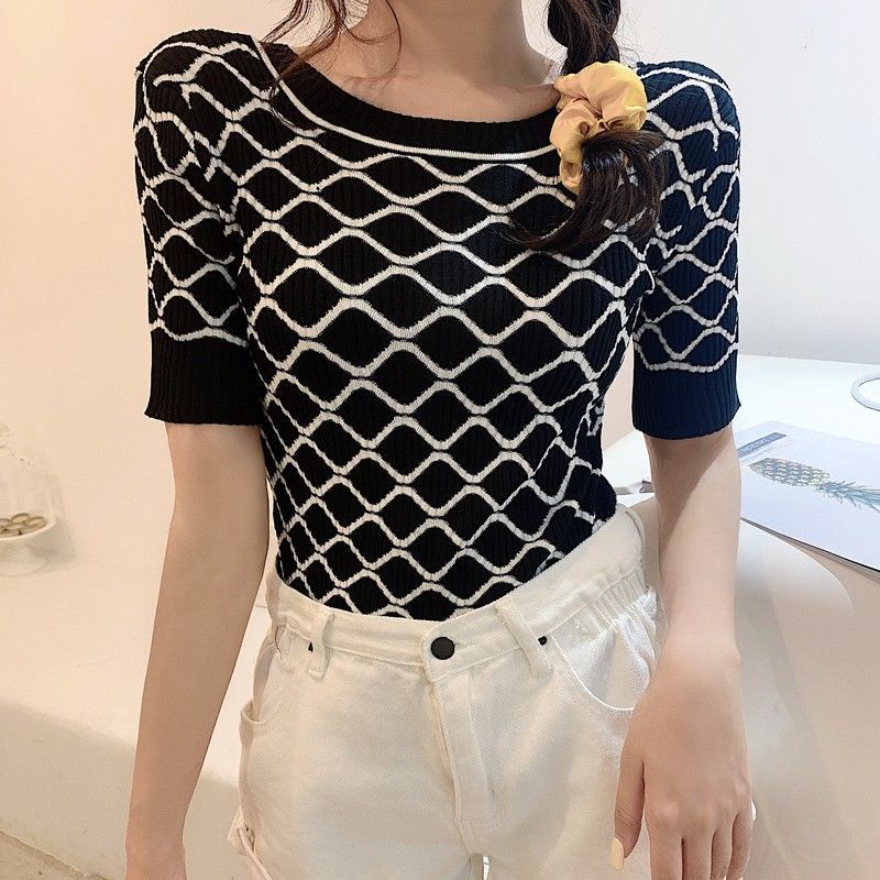 Áo Thun Dệt Kim Hở Lưng Phối Lưới Thời Trang Pháp 2023 Gợi Cảm Cho Nữ