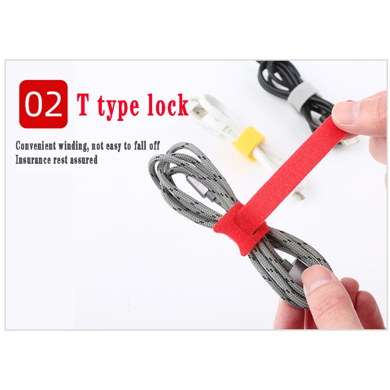 Set 5 Dây Quấn Cáp Sạc Nhanh Hình Chữ t Bằng Nilon Hai Mặt 15mm