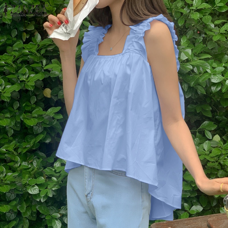 Áo sát nách ZANZEA xếp ly phong cách Hàn Quốc thời trang cho nữ