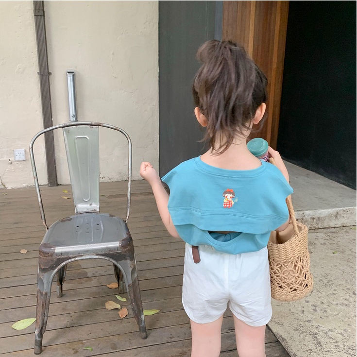 Áo Thun Cotton Không Tay Dáng Rộng Thời Trang Mùa Hè Phong Cách Hàn Quốc Cho Bé Gái