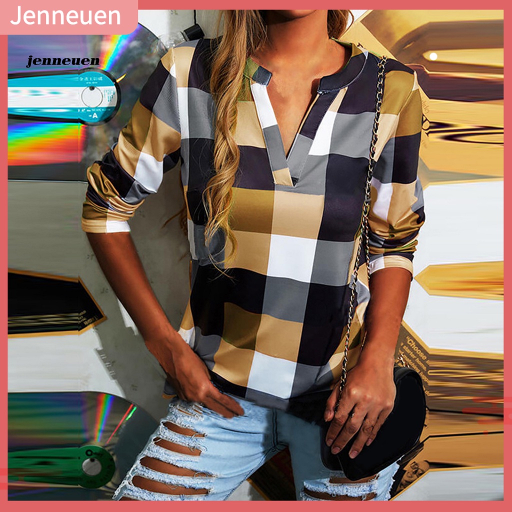 Áo Sơ Mi Cổ Chữ V Họa Tiết Kẻ Sọc Thời Trang Mùa Thu Dành Cho Nữ