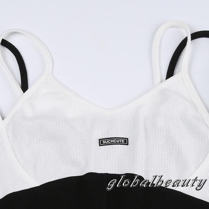 Bộ Áo Liền Quần Hai Dây Màu Sắc Tương Phản Thời Trang Mùa Hè Cho Nữ