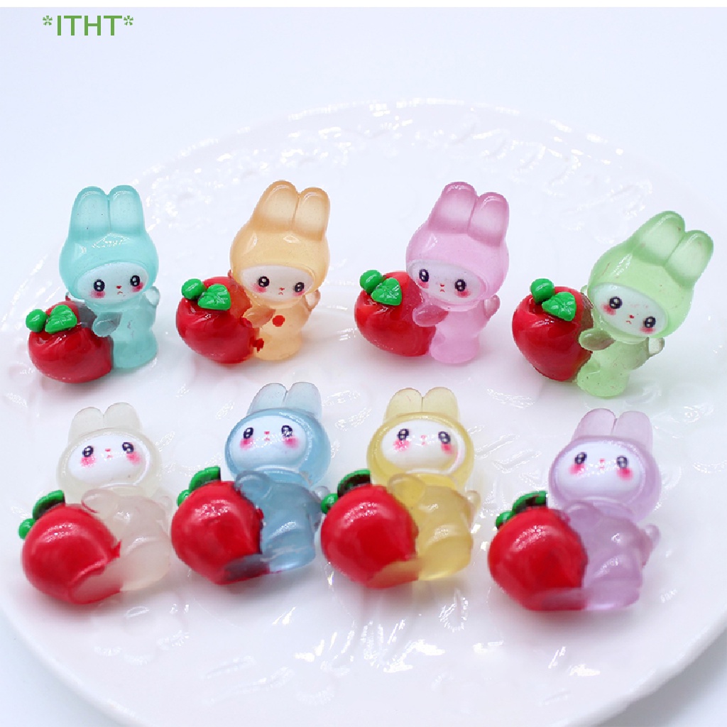 Bộ 2 Búp Bê Hình Chú Thỏ Hoạt Hình Màu Dạ Quang Trang Trí Tiểu Cảnh Mới