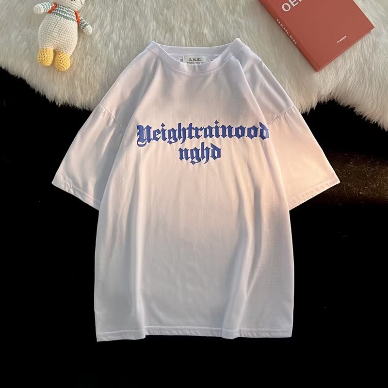 Áo Thun Ngắn Tay Cổ Tròn Dáng Rộng Phong Cách Đường Phố Cá Tính Cho Nam Nữ