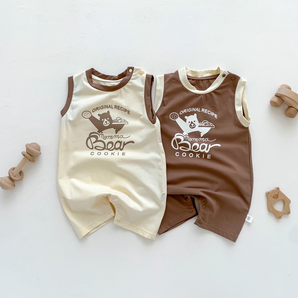 Bộ Áo Liền Quần Sát Nách In Hoạt Hình Gấu Dễ Thương Thời Trang Mùa Hè Cho Bé Từ 0-2