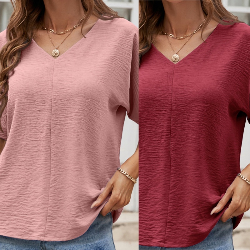 Áo Thun Raglan Tay Lửng Cổ Chữ V Màu Sắc Đơn Giản Cho Nữ