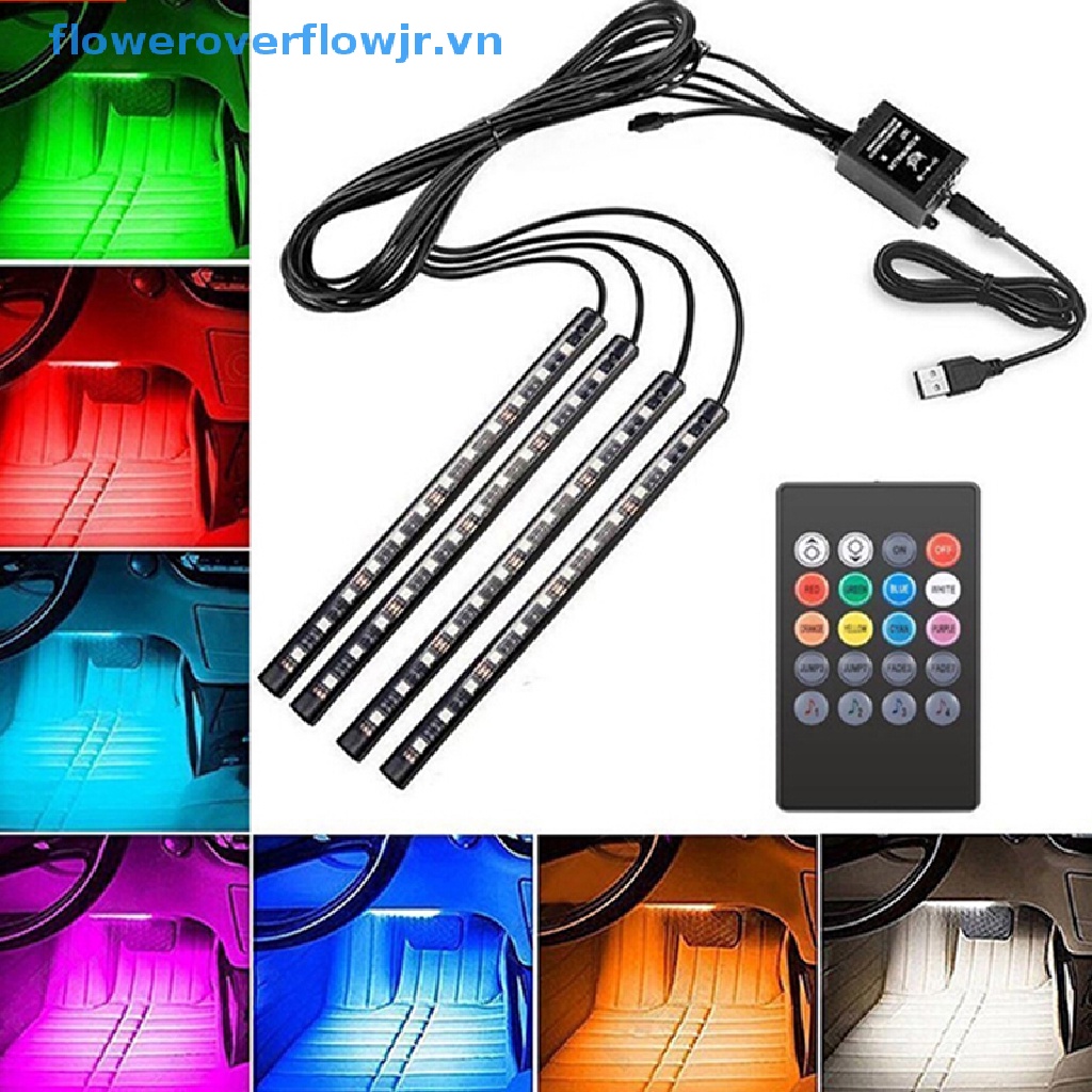 Dải Đèn Led FJR 4x 12LED RGB Trang Trí Nội Thất Xe Hơi Có Cổng Sạc USB