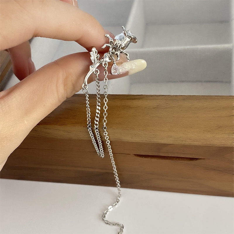 Bông Tai Dạng Kẹp Không Xỏ Lỗ Đính Đá Zircon Hình Hoa Hồng Thời Trang Cho Nữ