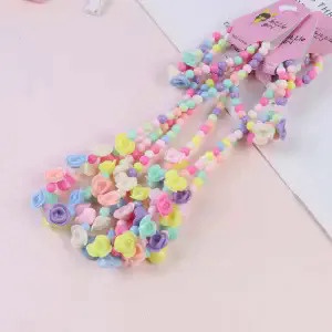 Bộ Trang Sức 2 Món Gồm Vòng cổ / Vòng Tay / Vòng Tay Chuỗi Hạt Màu Cầu Vồng Xinh Xắn Cho Bé Gái
