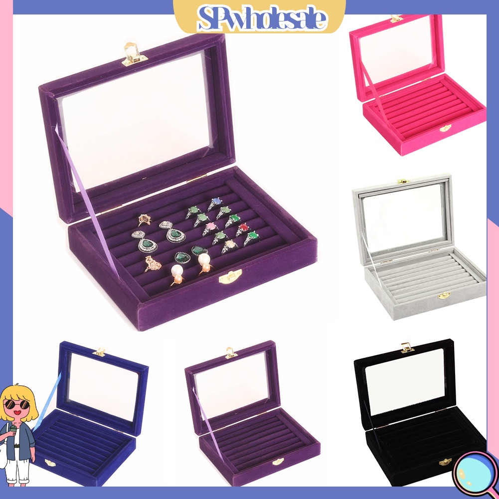 <SPwholesale> Khay Nhung Trưng Bày Trang Sức Khuyên Tai / Nhẫn Có Nắp Kính