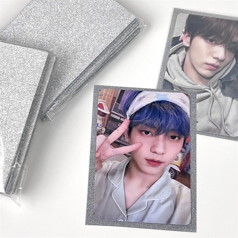 Set 10 / 50 Miếng Dán Phẳng Dày 0.2mm Màu Bạc Lấp Lánh Bảo Vệ Thẻ Ảnh
